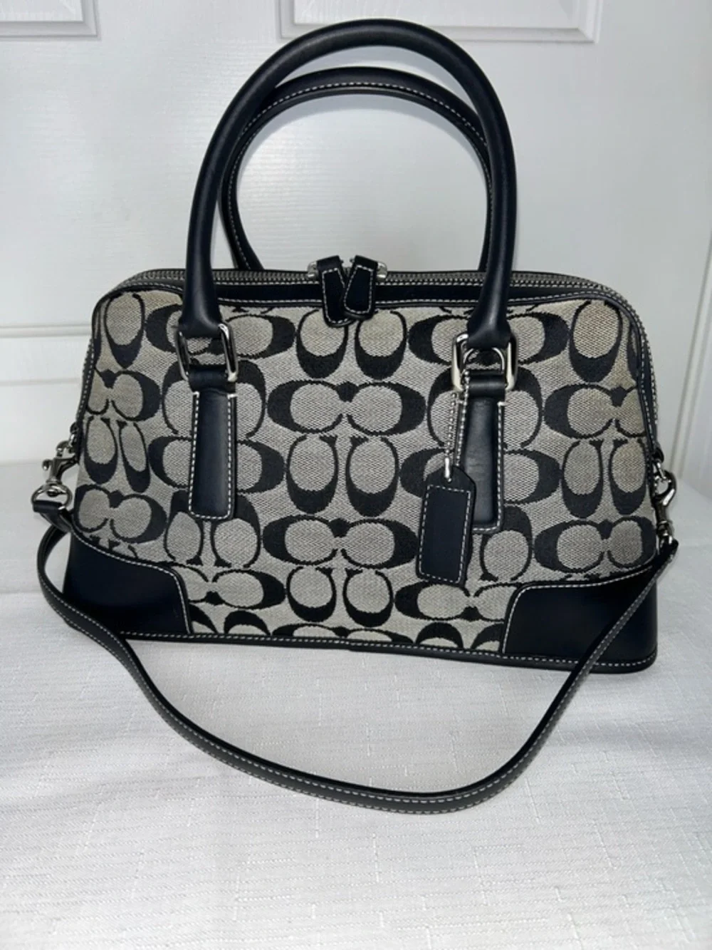 Coach Vintage Black Satchel with Leather Trim and Chrome Hardware